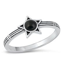 Load image into Gallery viewer, Sterling Silver Star Black Agate Stone Ring