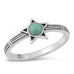 Sterling Silver Star Genuine Turquoise Stone Ring