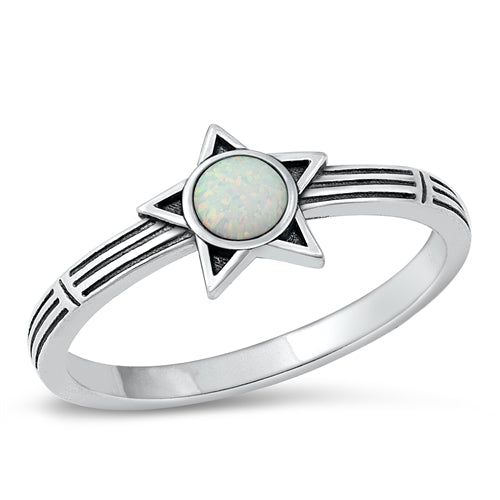 Sterling Silver Star White Lab Opal Ring