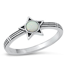 Load image into Gallery viewer, Sterling Silver Star White Lab Opal Ring