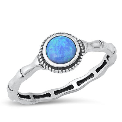 Sterling Silver Round Blue Lab Opal Ring