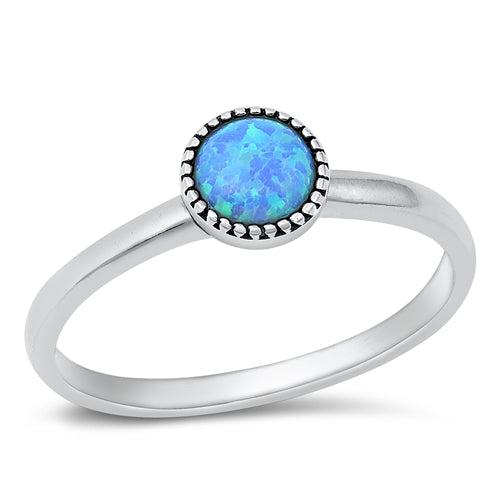 Sterling Silver Round Blue Lab Opal Ring