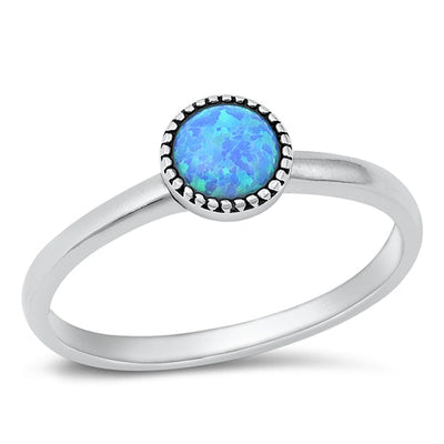 Sterling Silver Round Blue Lab Opal Ring