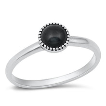 Load image into Gallery viewer, Sterling Silver Oxidized Round Black Agate Stone Ring