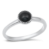 Sterling Silver Oxidized Round Black Agate Stone Ring