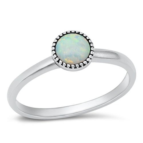 Sterling Silver Round White Lab Opal Ring