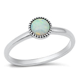 Sterling Silver Round White Lab Opal Ring