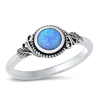 Sterling Silver Round Blue Lab Opal Ring