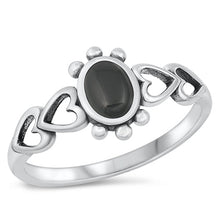 Load image into Gallery viewer, Sterling Silver Oxidized Heart Turtle Black Agate Stone Ring