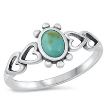 Load image into Gallery viewer, Sterling Silver Heart Turtle Simulated Turquoise Stone Ring