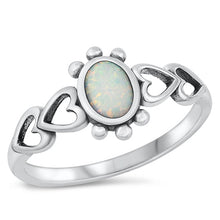 Load image into Gallery viewer, Sterling Silver Heart And Turtle White Lab Opal Ring