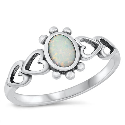 Sterling Silver Heart And Turtle White Lab Opal Ring