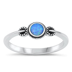 Sterling Silver Knot Round Blue Lab Opal Ring