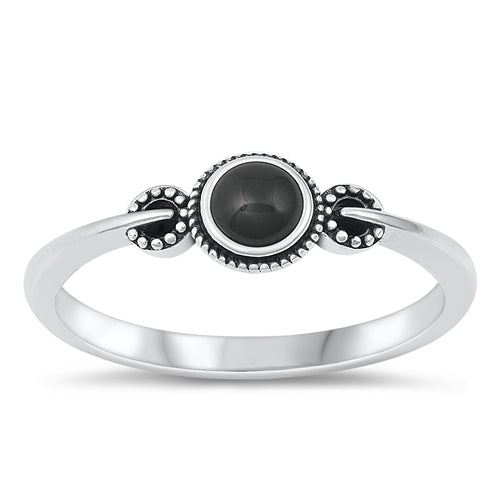 Sterling Silver Knot Round Black Agate Stone Ring