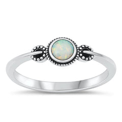 Sterling Silver Knot Round White Lab Opal Ring