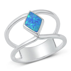 Sterling Silver Diamond Shape Blue Lab Opal Ring