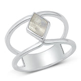 Sterling Silver Oxidized Moonstone Diamond Cut Ring