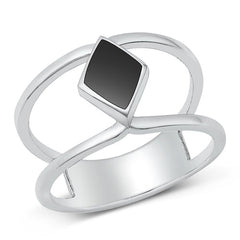 Sterling Silver Black Agate Ring-12.7mm