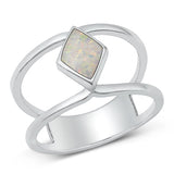 Sterling Silver Diamond Shape White Lab Opal Ring