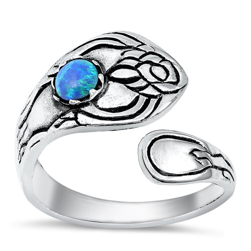 Sterling Silver Oxidized Blue Lab Opal Ring-18.7mm