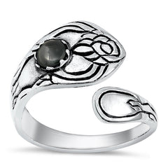 Sterling Silver Oxidized Black Agate Ring-18.7mm