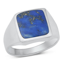 Load image into Gallery viewer, Sterling Silver Square Blue Lapis Mens Ring Face Height-14.6mm