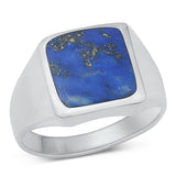 Sterling Silver Square Blue Lapis Mens Ring Face Height-14.6mm