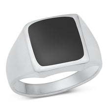 Load image into Gallery viewer, Sterling Silver Square Black Agate Mens Ring Face Height-14.6mm