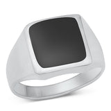 Sterling Silver Square Black Agate Mens Ring Face Height-14.6mm