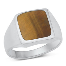 Load image into Gallery viewer, Sterling Silver Square Tiger Eye Mens Ring Face Height-14.6mm