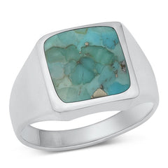 Sterling Silver Square Genuine Turquoise Mens Ring Face Height-14.6mm
