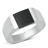 Sterling Silver Black Agate Square Block Ring