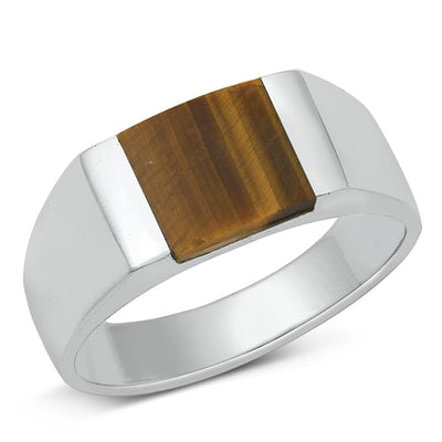 Sterling Silver Tiger Eye Square Block Ring