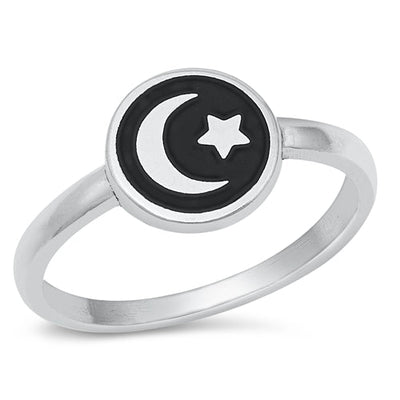 Sterling Silver Polished Moon And Star Shape Ring