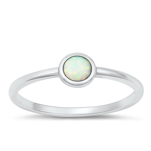 Sterling Silver Round White Lab Opal Ring