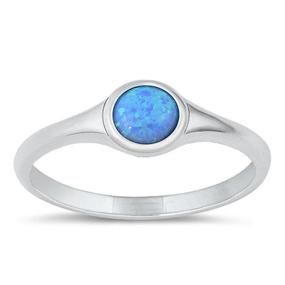 Sterling Silver Round Blue Lab Opal Ring