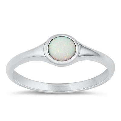 Sterling Silver Round White Lab Opal Ring