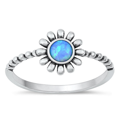 Sterling Silver Flower Blue Lab Opal Ring