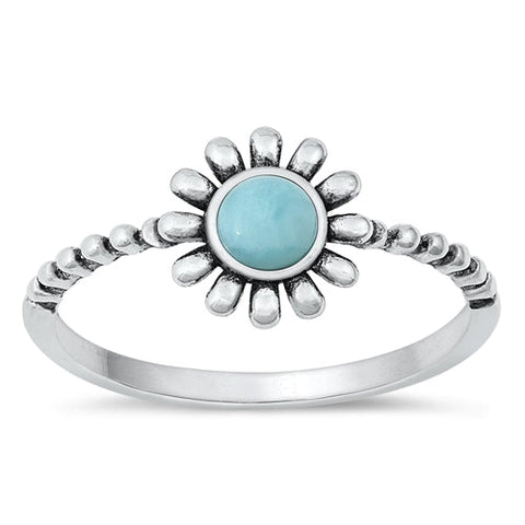 Sterling Silver Oxidized Flower Genuine Larimar Stone Ring