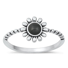 Load image into Gallery viewer, Sterling Silver Oxidized Flower Black Agate Stone Ring