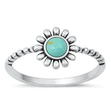 Load image into Gallery viewer, Sterling Silver Flower Simulated Turquoise Stone Ring