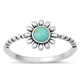 Sterling Silver Flower Simulated Turquoise Stone Ring