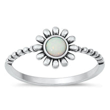 Load image into Gallery viewer, Sterling Silver Flower White Lab Opal Ring