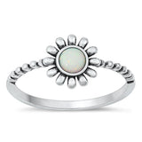 Sterling Silver Flower White Lab Opal Ring