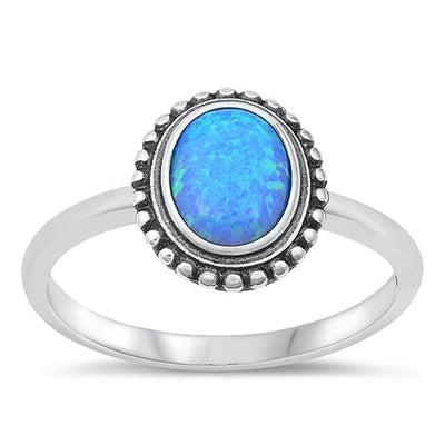 Sterling Silver Oval Blue Lab Opal Ring