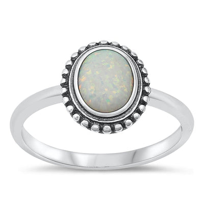 Sterling Silver Oval White Lab Opal Ring
