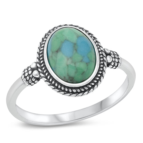 Sterling Silver Oval Simulated Turquoise Stone Ring