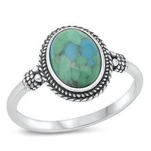 Load image into Gallery viewer, Sterling Silver Oval Simulated Turquoise Stone Ring