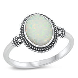 Sterling Silver Oval White Lab Opal Ring