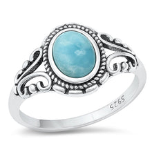 Load image into Gallery viewer, Sterling Silver Oxidized Oval Genuine Larimar Stone Ring